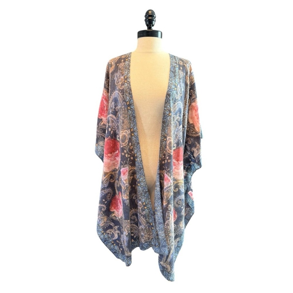 J&C Sunny Boho Floral Paisley Kimono Cardigan One Size Sheer festival‎ beach - Picture 2 of 7